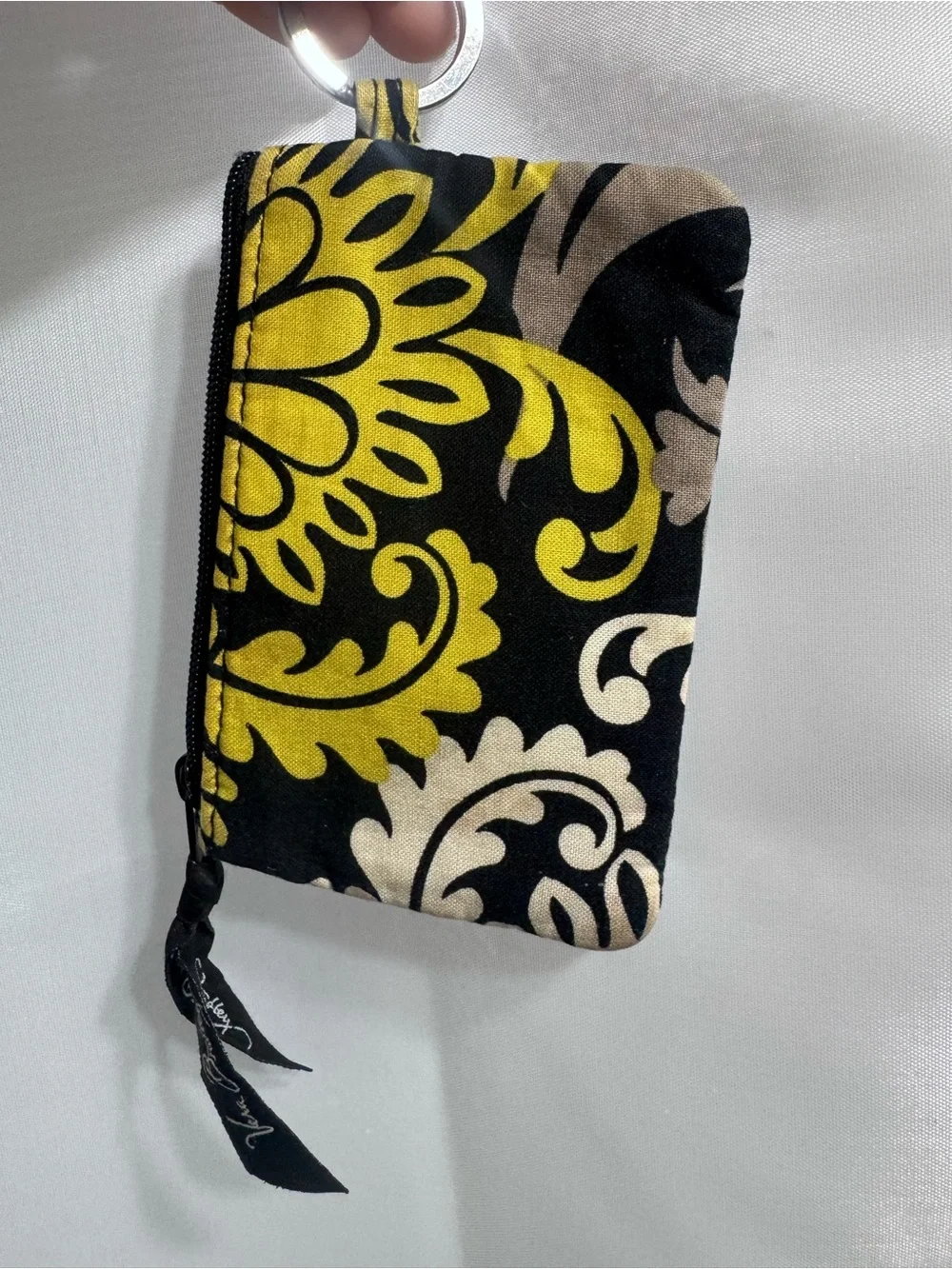 Vera Bradley Black, Cream & Yellow Floral ID Keychain Wallet